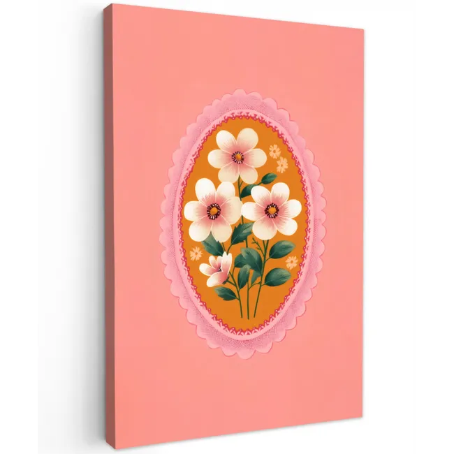 Illustratie - Bloemen - Rand - Roze Tuinposter op houten frame 2 cm dik klein -3d