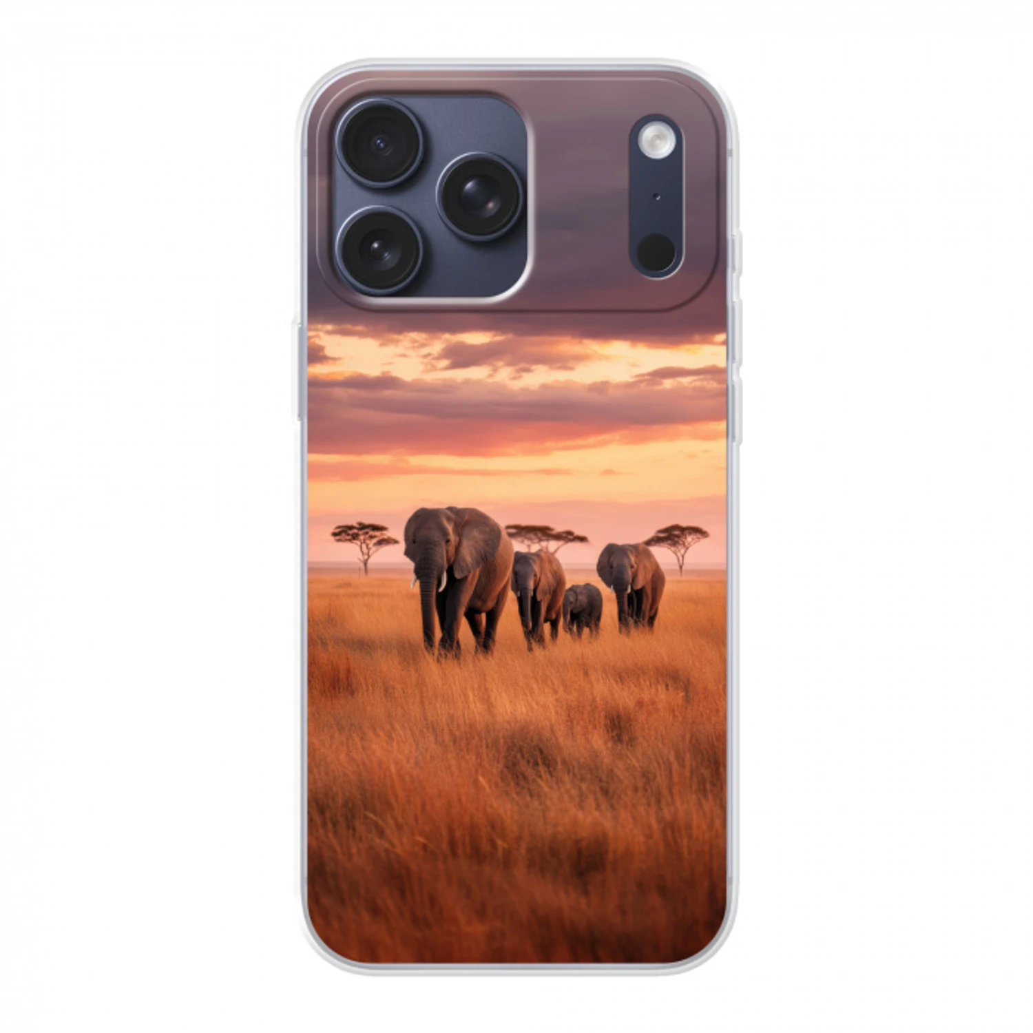 Groep olifanten - Open vlakte - Zon Telefoonhoesje iPhone 17 Pro Max klein -3d