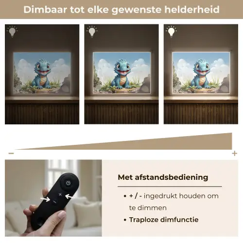 Draak - Blauw - Jongens - Kinderen Light Box met batterij (Wandlamp kind) middel -USP_dimbaarNL