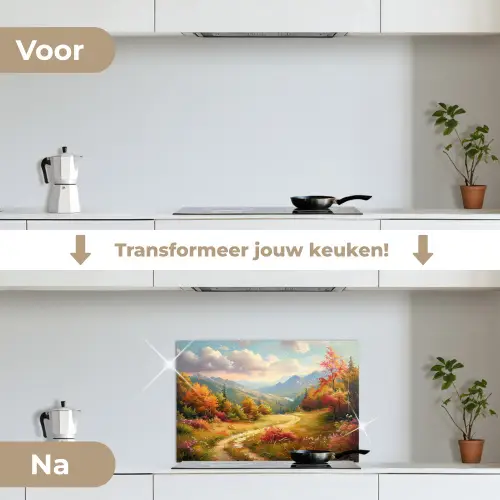Landschap - Illustratie - Natuur keuken achterwand spatscherm klein -voor_na_NL