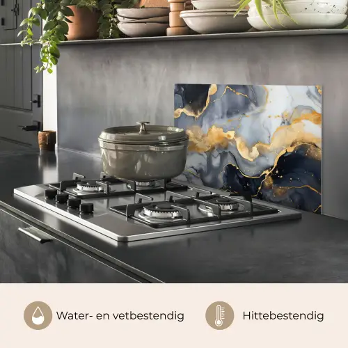 Marmer - Goud - Abstract - Luxe - Zwart en Wit keuken achterwand spatscherm klein -usp_NL