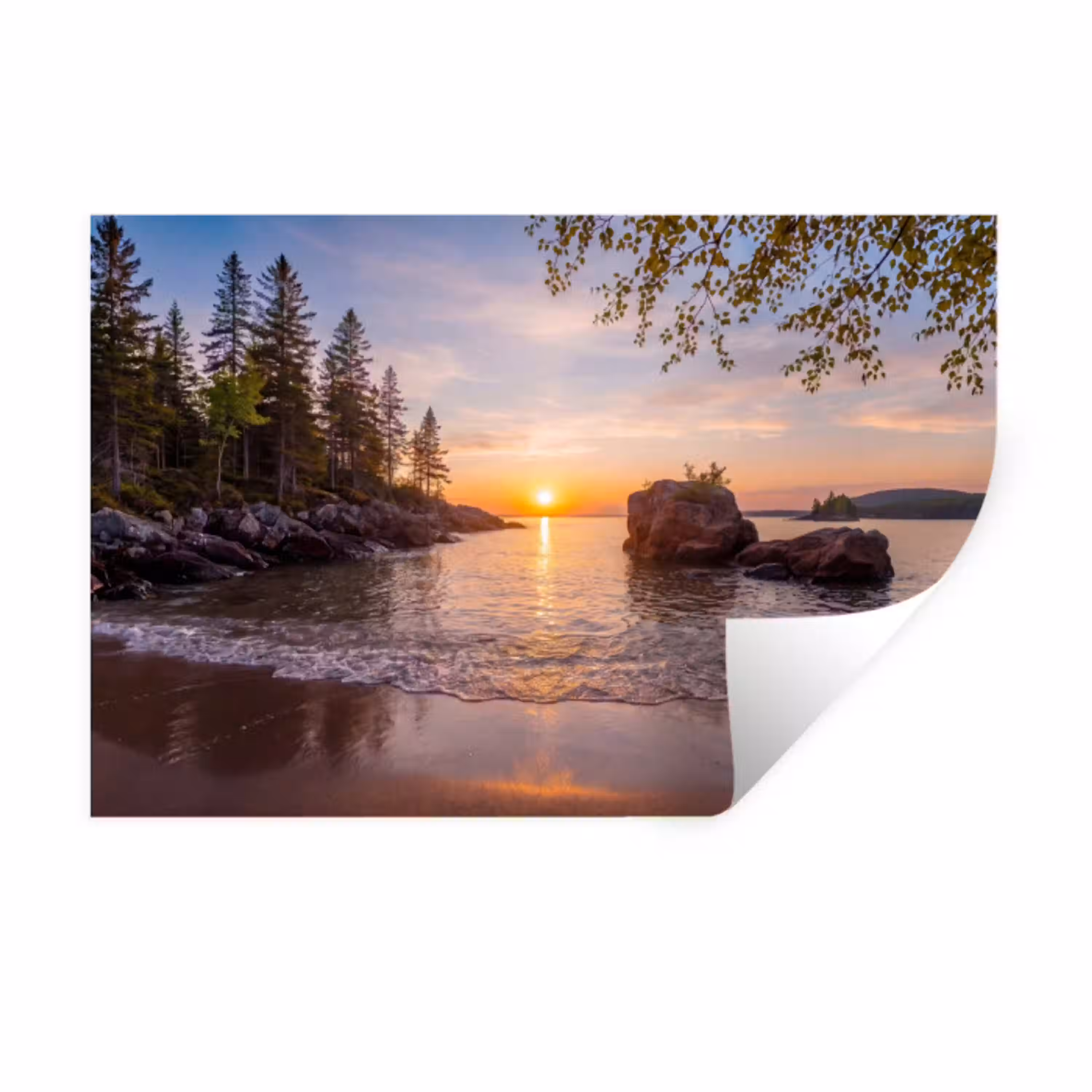 Zonsondergang - Kust - Water - Natuur - Oranje Muursticker klein -3d