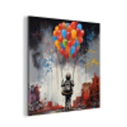 Jongen - Ballonnen - Gebouwen - Kunst aluminium wit klein -3d