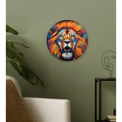 Leeuw - Graffiti - Dieren - Zwart Wandcirkel kunststof plaat 5mm dik klein -sfeer3