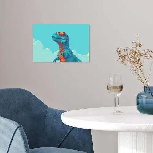 T-Rex - Blauw - Wolken - Zonnebril poster papier klein -sfeer3