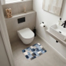 Patroon - Blauw - Vierkanten Badmat klein -sfeer4