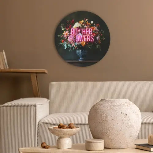 Quote - Bloemen - Vaas - Neon Akoestische PET Vilt - Rond klein -sfeer1