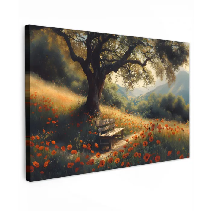 Bankje - Boom - Klaprozen - Heuvels canvas 2cm klein -z3d