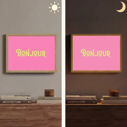 Roze - Groene Bonjour - art-deco Light Box met batterij (Wandlamp) middel -sfeer3