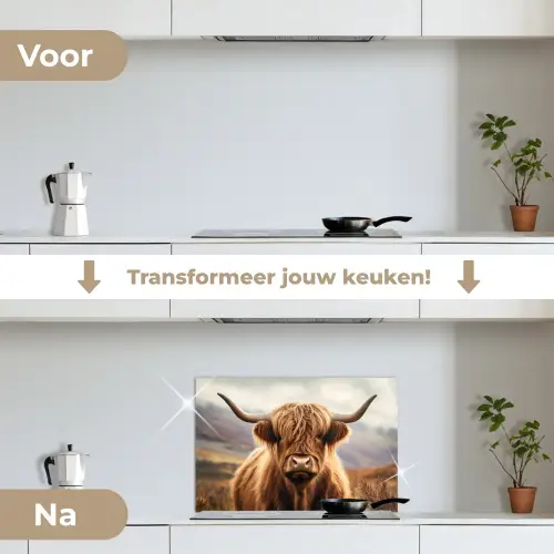 Schotse hooglander - Landschap - Dier keuken achterwand spatscherm klein -voor_na_NL