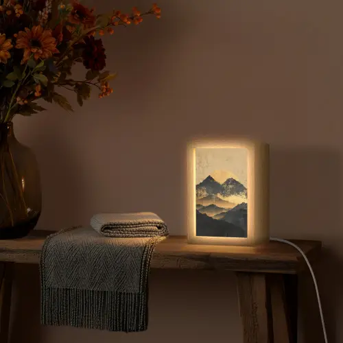 Gouden Bergen bij Maanlicht Light Box met kabel (Tafellamp) klein -sfeer4