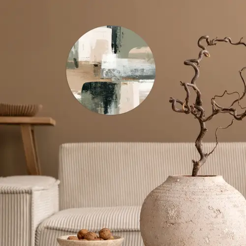 Penseelstreken - Abstract - Aardetinten Wandcirkel behangsticker klein -sfeer1