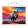 Neushoorn - Zonsondergang - Savanna - Kleurrijk textielposter latten blank klein -3d