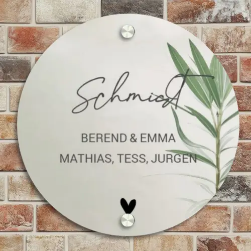 Lichtbeige met plant - Sierlijk Naambord Rond klein -sfeer2