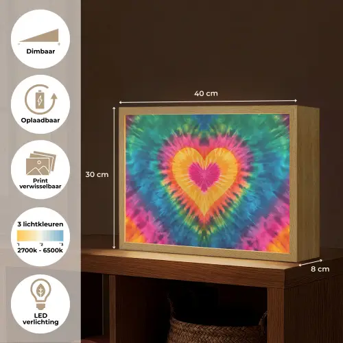 Hart - Tie Dye - Kleurrijk Light Box met batterij (Wandlamp kind) middel -USP_websiteoverzichtNL