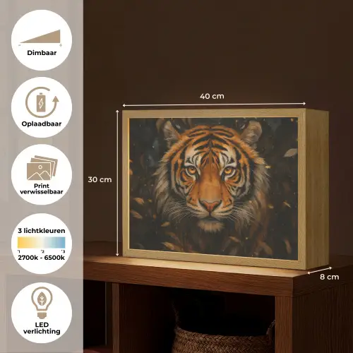 Bladeren - Tijger - Oranje Light Box met batterij (Wandlamp) middel -USP_websiteoverzichtNL