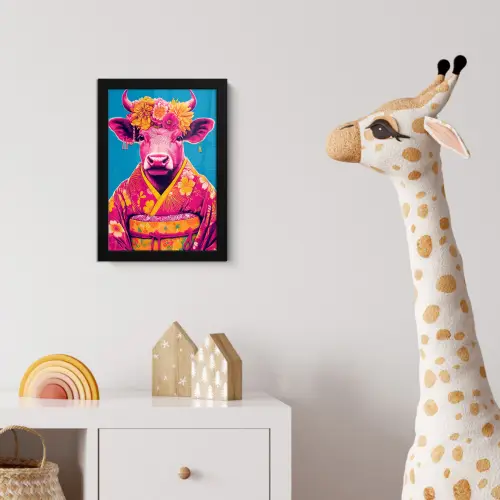 Koe - Bloemenkrans - Oorhangers - Kimono fotolijst zwart zonder passe partout klein -usfeer4_kinderkamer