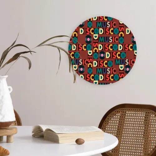 Bruin - Retro - Disco - Patroon Wandcirkel plexiglas klein 852 -sfeer4