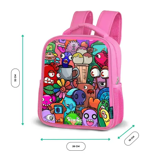 Monsters, bloemen en ijsje patroon Kinderrugzak - Roze middel -productfoto_formaten