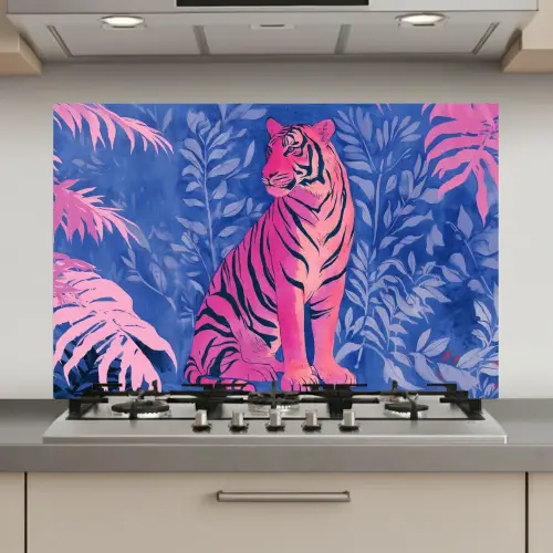 Tijger - Roze - Bladeren - Jungle keuken achterwand spatscherm klein -3d_website