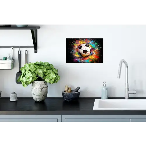 Voetbal - Verf - Kleuren - Zwart - Wit Muursticker klein -keuken