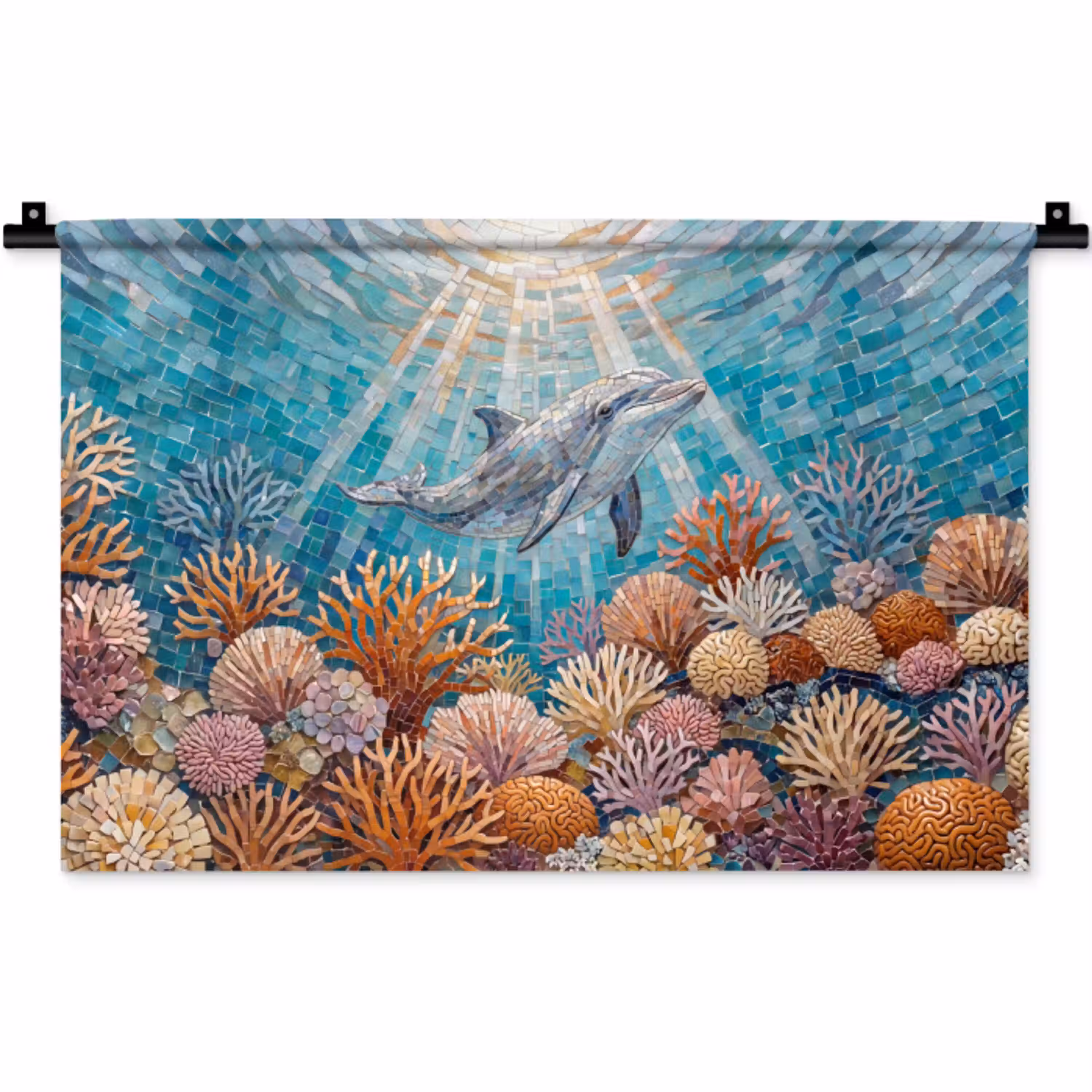 Dieren - Mozaïek - Oceaan - Koraal - Blauw Wandkleed katoen klein -zz3d