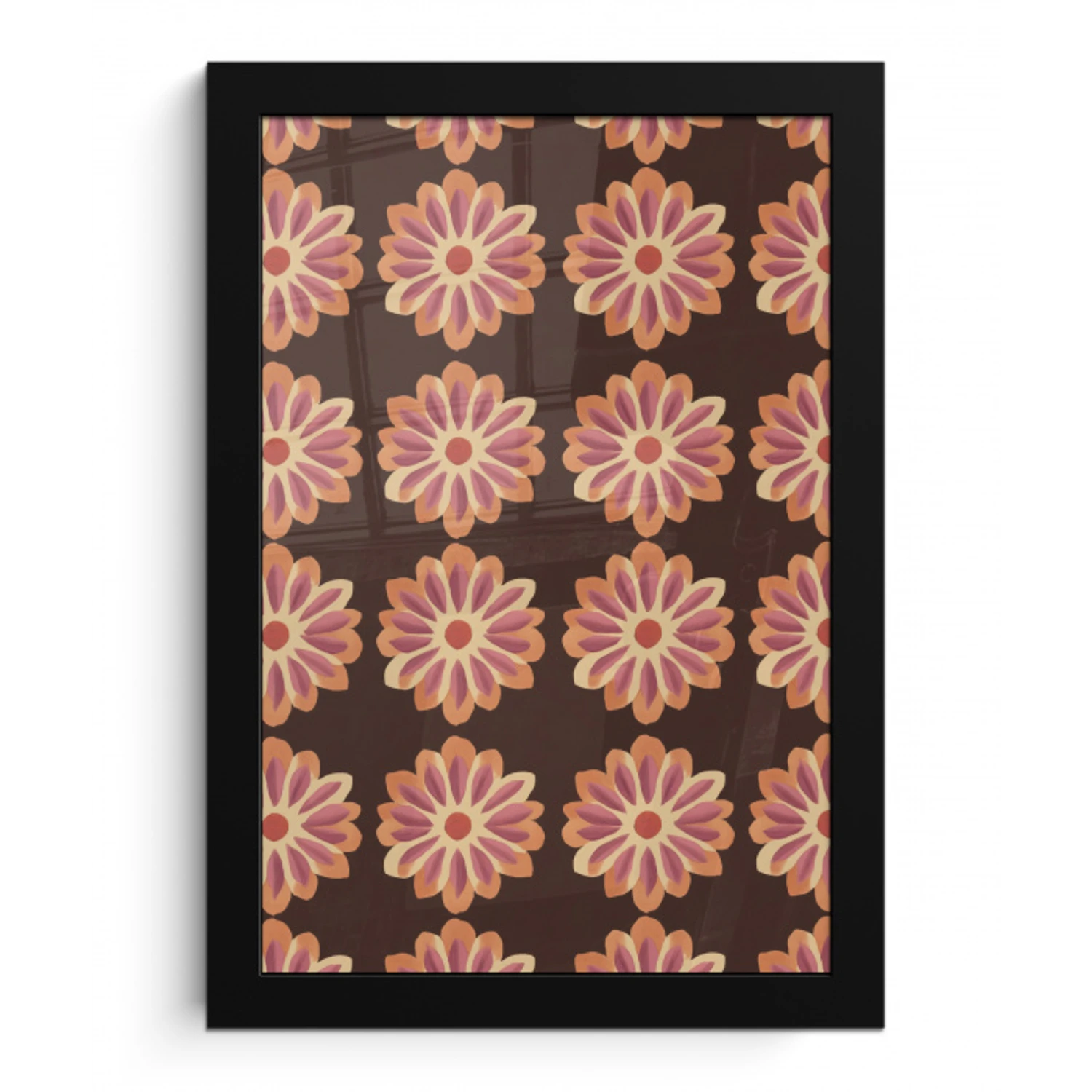 Bloemen - Patroon - Bruin fotolijst zwart zonder passe partout klein 224 -3d