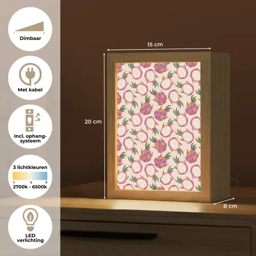 Drakenfruit - Patroon - Roze Light Box met kabel (Tafellamp) klein 925 -USP_NL