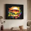 Hamburger - Graffiti - Verf - Kleurrijk - Eten - Abstract Textielframe zwart klein -sfeer3