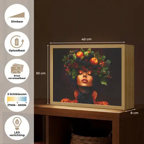 Vrouw - Zwart - Bessen - Bramen - Appels Light Box met batterij (Wandlamp) middel -USP_websiteoverzichtNL