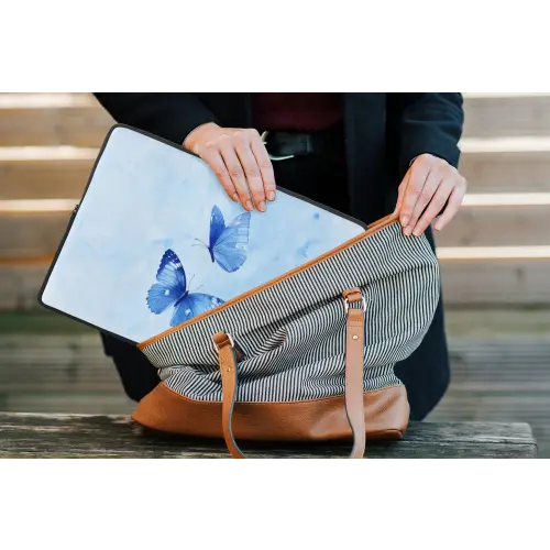 Vlinders - Sierlijk - Blauw laptophoes neopreen klein -tas