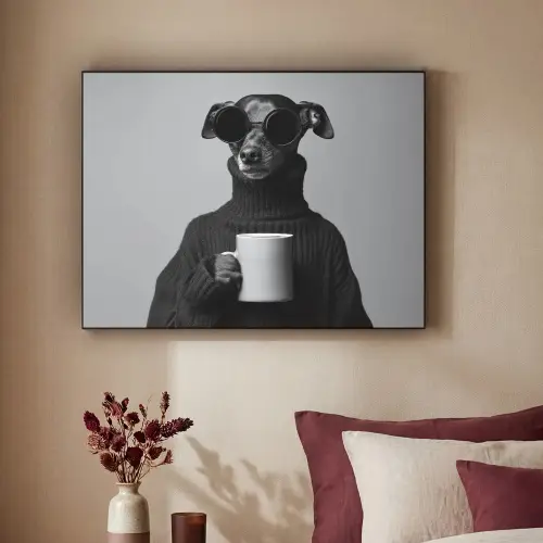 Coltrui - Hond - Bril - Mok Textielframe zwart klein -sfeer1