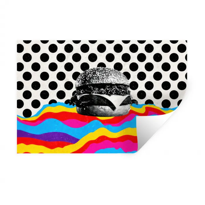 Hamburger - Stippen - Golven - Kleuren Muursticker klein -3d