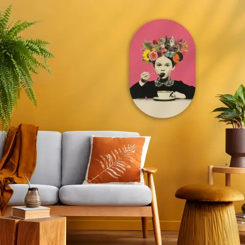 Meisje - Kopje - Bloemen - Roze Wandcirkel Ovaal Forex klein -sfeer4