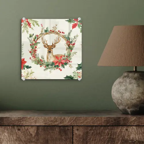 Kerstkrans - Hert - Hulst - Rood plexiglas 5mm klein -sfeer3