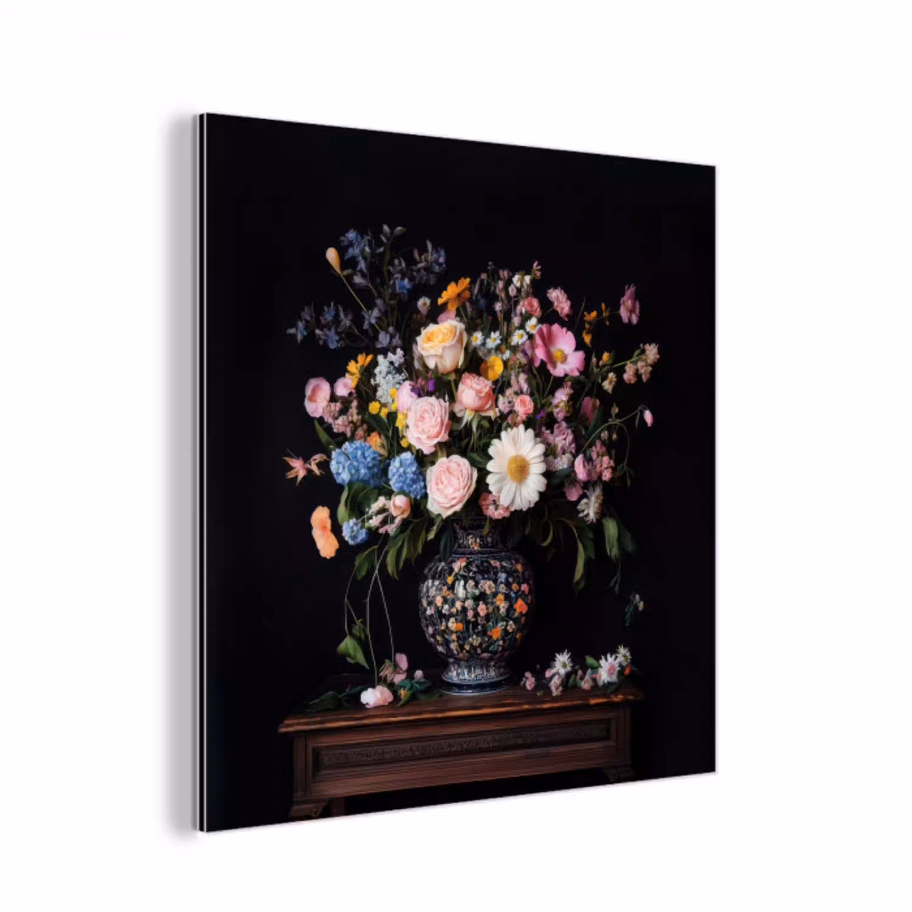 Bloemenvaas - Hout - Bloemen - Boeket aluminium wit klein -3d