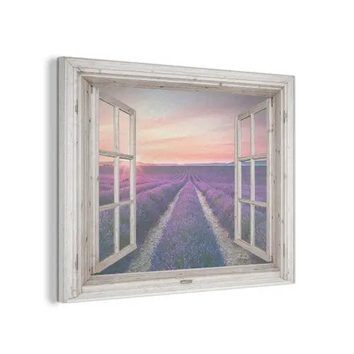 Doorkijk - Lavendel - Bloemen - Hout - Zonsondergang - Paars PET vilt klein -3d