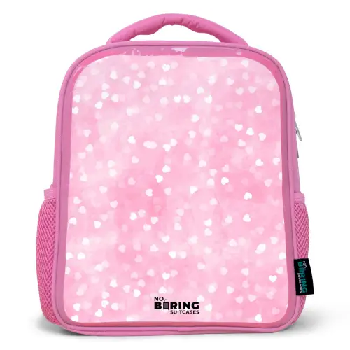 Roze glitter hartjes Kinderrugzak - Roze middel -3d
