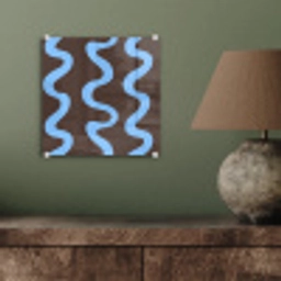 Kronkelende lijnen - Blauw - Bruin - Minimalistisch plexiglas 5mm klein 11 -sfeer3