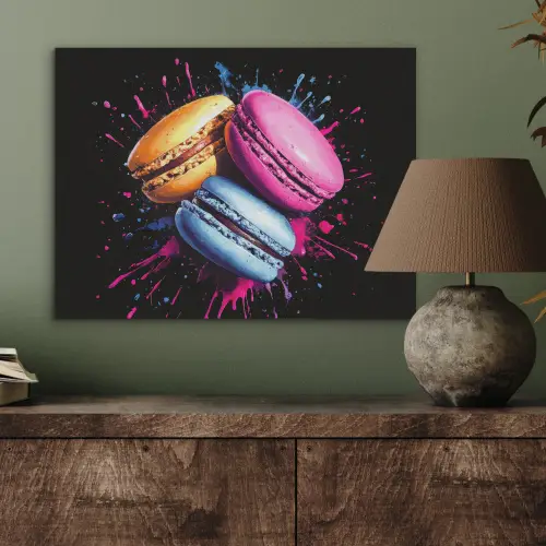 Macarons - Dessert - Graffiti - Kleurrijk - Roze - Blauw - Geel PET vilt klein -sfeer2