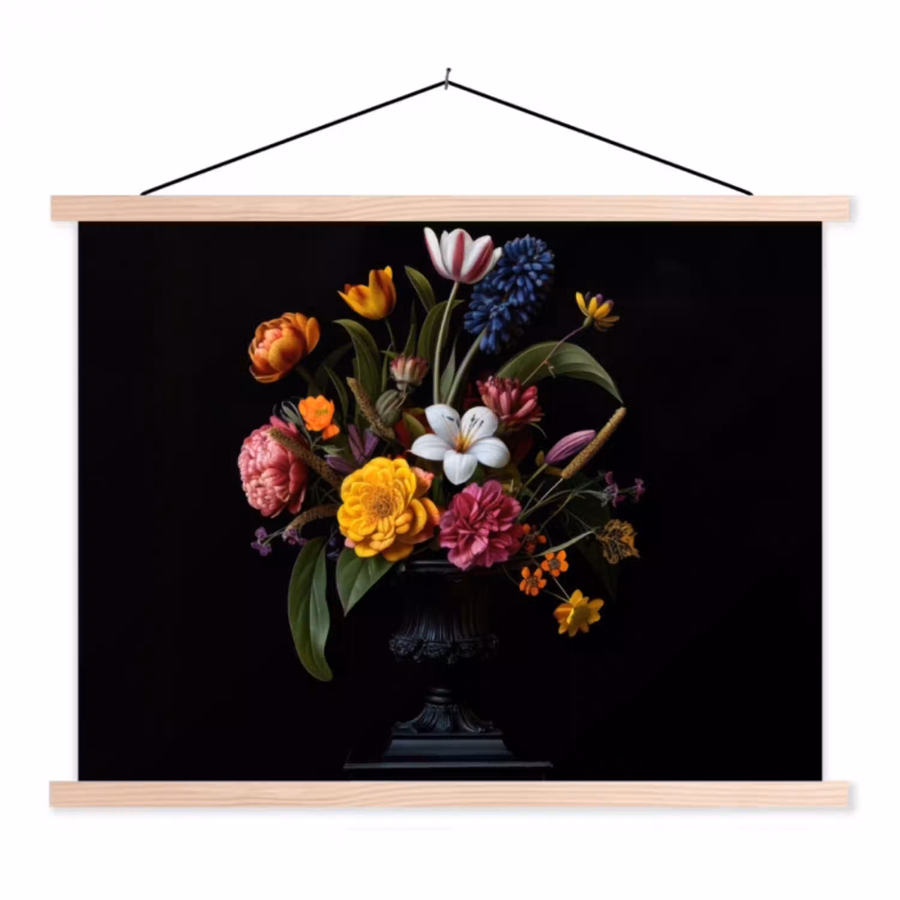 Lente - Bloemen - Klassiek - Vaas textielposter latten blank klein -3d