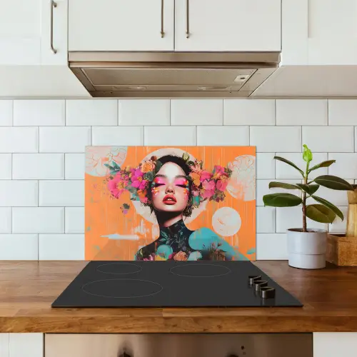 Portret - Vrouw - Abstract - Bloemen keuken achterwand spatscherm klein -sfeer2