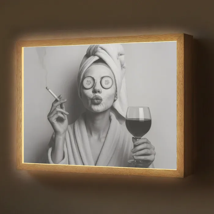 Vrouw - Masker - Wijn - Sigaret Light Box met batterij (Wandlamp) middel -z3d_website