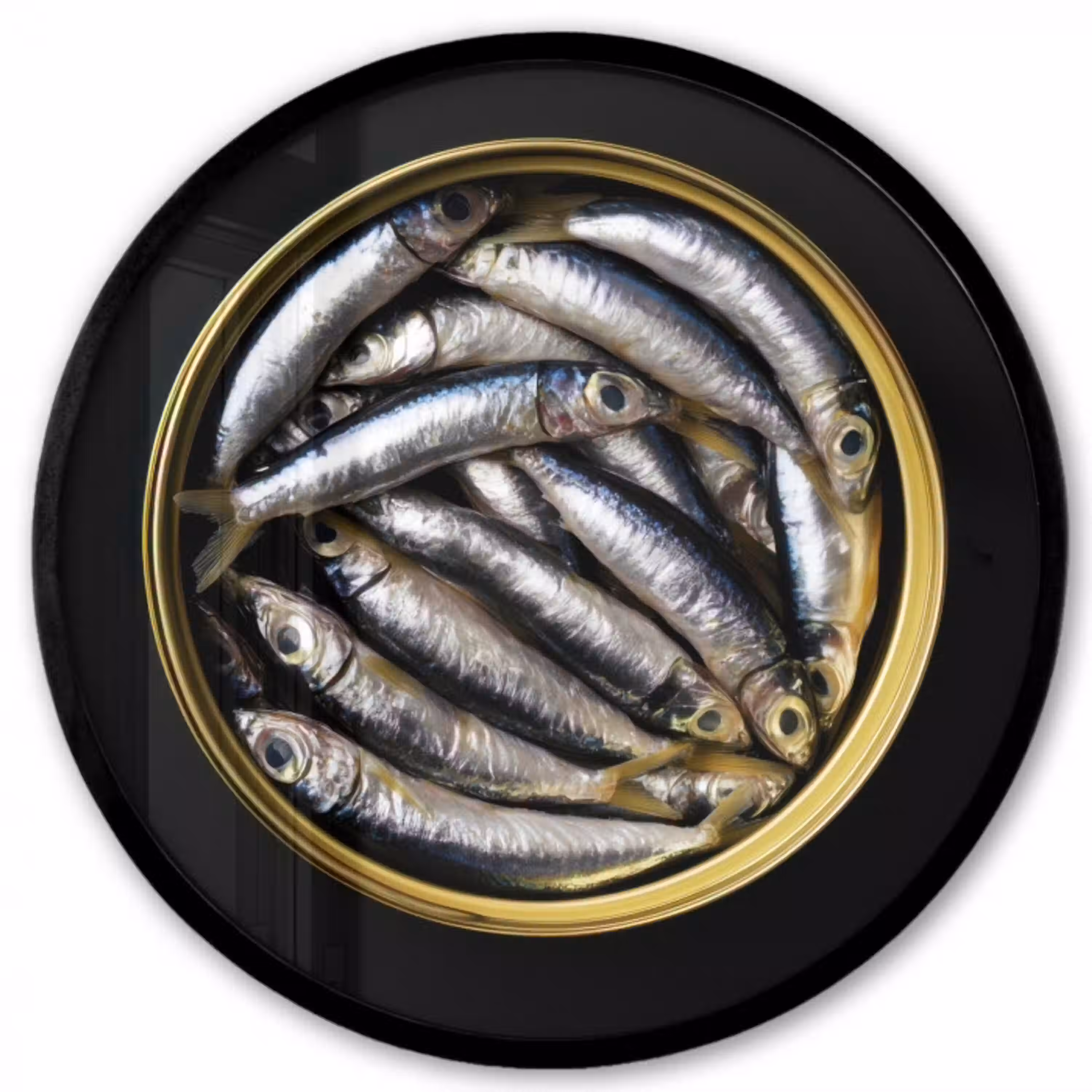 Sardines - Vissen - Rond - Zwart Fotolijst rond zonder passe partout klein -3d