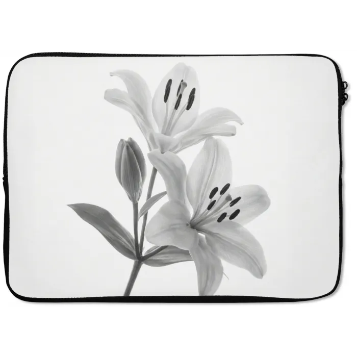 Lelies - Elegant - Zwart - Wit laptophoes neopreen klein -zkaufland3dotto