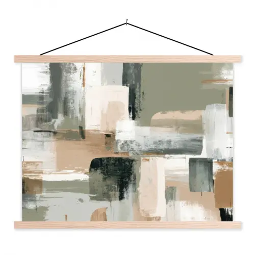 Penseelstreken - Abstract - Aardetinten textielposter latten blank klein -3d