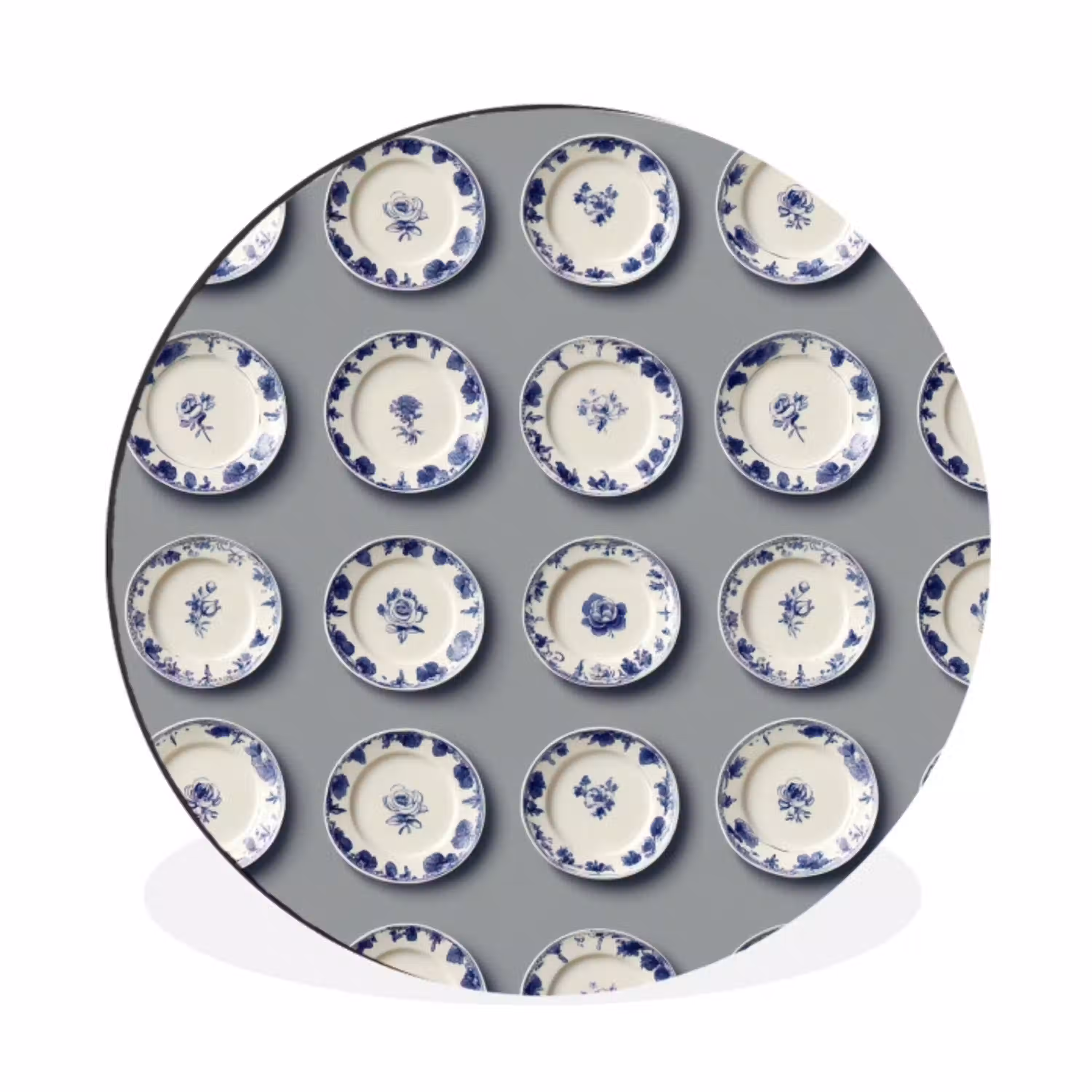 Borden - Bloemen - Blauw - Wit Wandcirkel aluminium klein 190 -3d