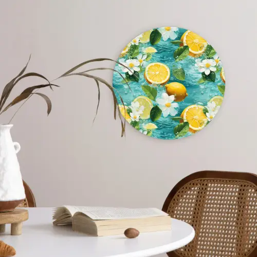 Citroen - Bloemen - Bruisend - Water Wandcirkel plexiglas klein 852 -sfeer4