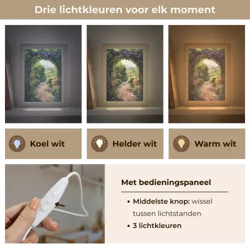Doorkijk - Landschap - Bloemen - Tuinboog - Natuur Light Box met kabel (Wandlamp) klein -USP_lichtkleurNL