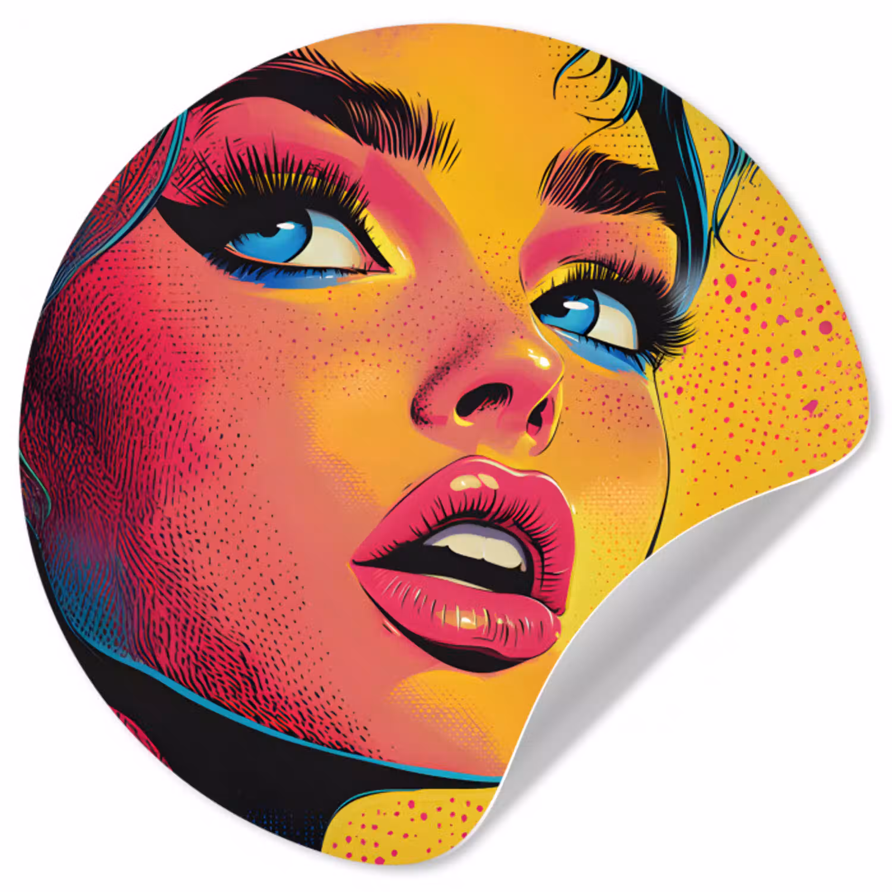 Close-up - Vrouwengezicht - Stippen - Geel Wandcirkel behangsticker klein -3d